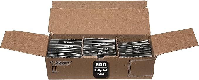 BIC Round Stic Xtra Life Black Ballpoint Pens, Medium Point, 500-Count Pack of by BIC