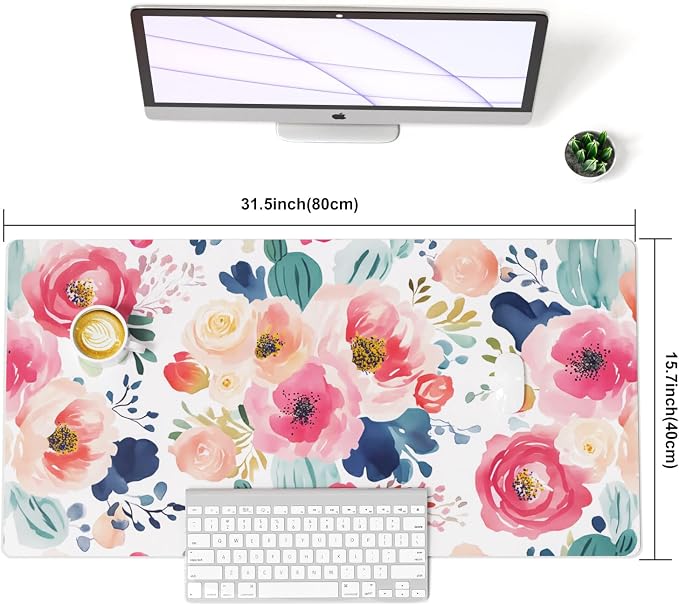 Colorful Star Large Mouse Pad, Women Girls Flowers PU Leather Waterproof Desk - Image 8
