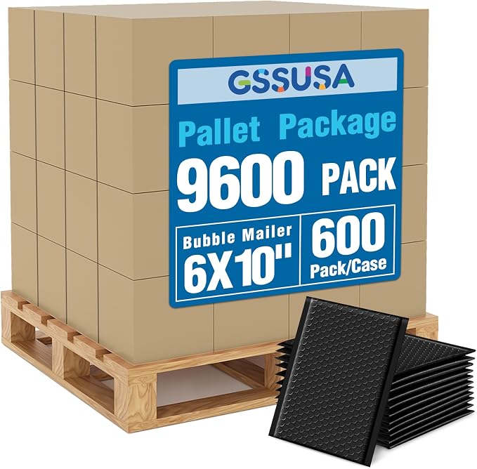 GSSUSA Black Bubble Mailers 6x10 Small Padded Envelopes 9600 Pack, 1 Pallet by GSSUSA