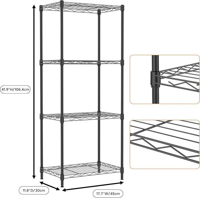 M MZG 4 Tiers Shelf Metal Storage Shelves Wire Rack Closet Organizers - Image 3