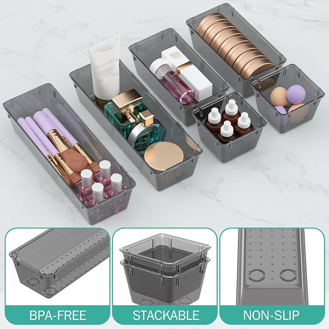 WOWBOX 9 Pack Clear Drawer Organizer Set, Acrylic Drawer Storage Trays - Image 3