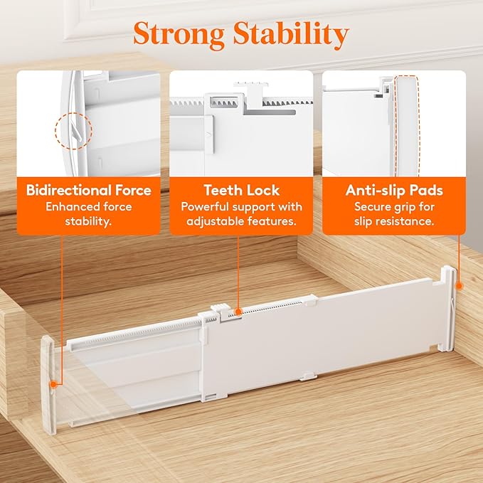 Lifewit 5 Pack Drawer Dividers for Clothes, Adjustable White Plastic Separators - Image 4