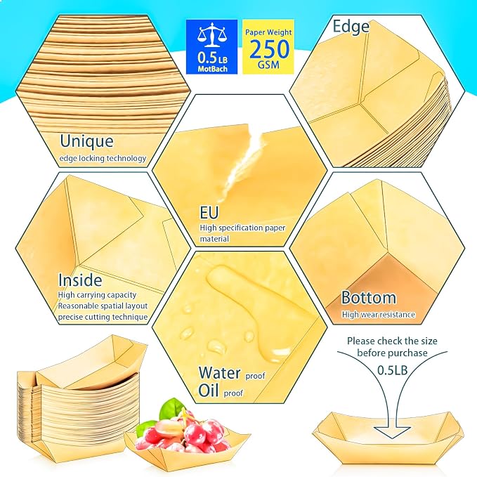 400Pack 1/2Lb Paper Food Boat Trays Disposable Small Paper Boats Plates - Image 4