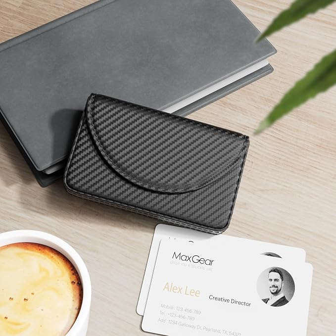 MaxGear Business Card Holder, PU Leather Business Card Case, Portable Business - Image 2