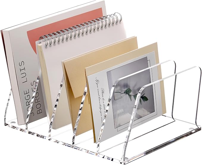 SANRUI Acrylic Mail Sorter Desktop Organizer, 5 Compartments Clear Small File by SANRUI