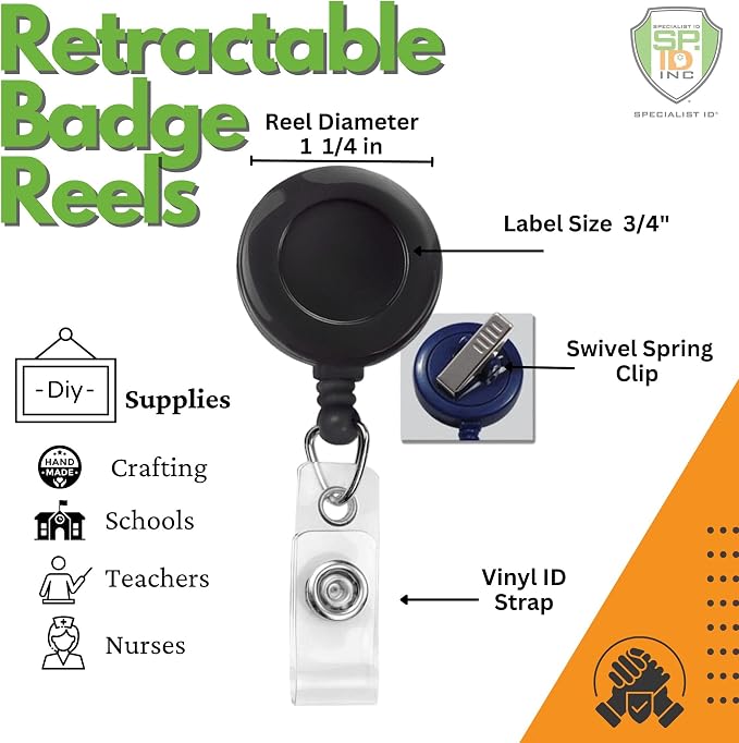 Bulk 25 Pack - Black Retractable Badge Reels - Bulk Premium Black Retractable - Image 2