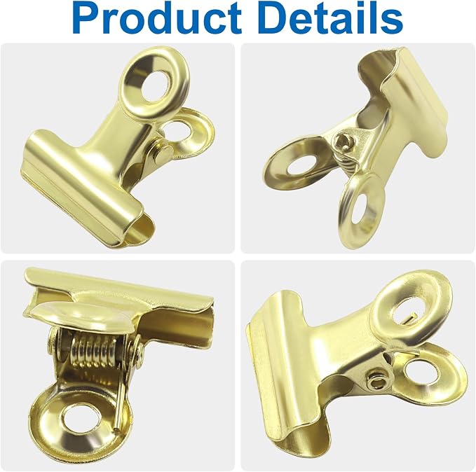 50 Pack Antique Gold Bulldog Clips - 22mm Small Metal Paper Clips Clamps - Image 4