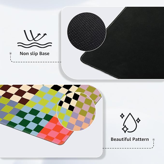 iCasso Checkered Desk Mat, Cute XXL Large Mouse Pad - Image 3