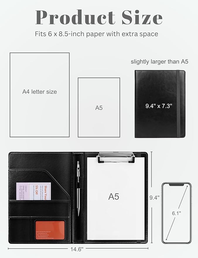 Small Clipboard Junior Padfolio Folio 7 x 9 Writing Pad Refillable, Mymazn Faux - Image 3