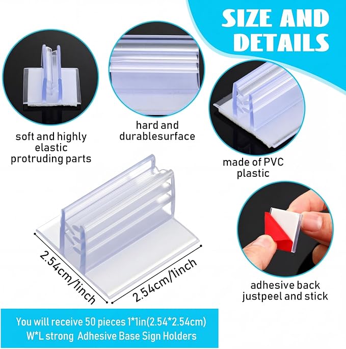 Fulmoon 50 Pcs Sign Holder, Adhesive Base Sign Holders Multiple Uses - Image 2