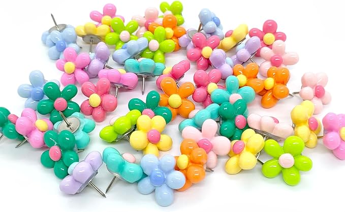 50 PCS Flower Push Pins Cute Flower Thumb Tacks Cork Board Tacks, Bulletin - Image 2