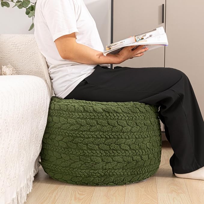 Round Pouf Ottoman 20 x 20 x 14 Inches Boho Poof Home Decor Floor Pouffe - Image 9