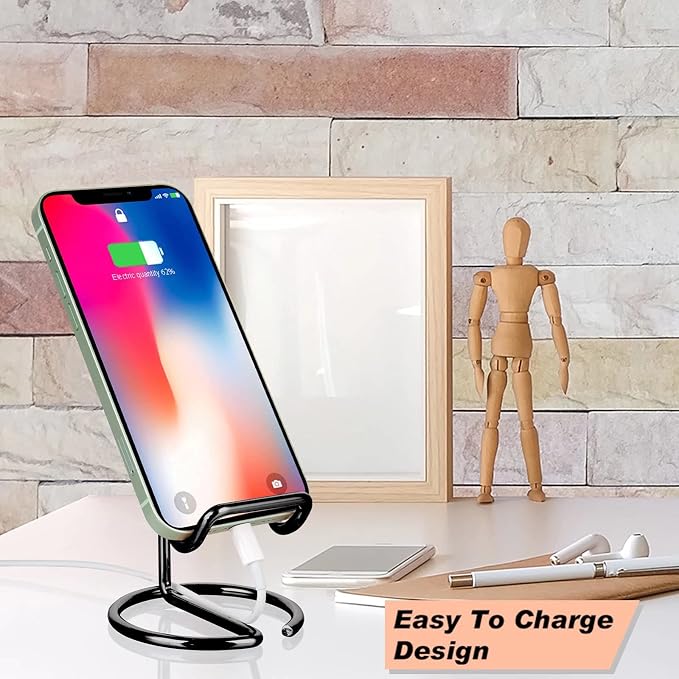 ROPOSY Cell Phone Stand for Desk, Cute Metal Black Cell Phone Stand Holder Desk - Image 5