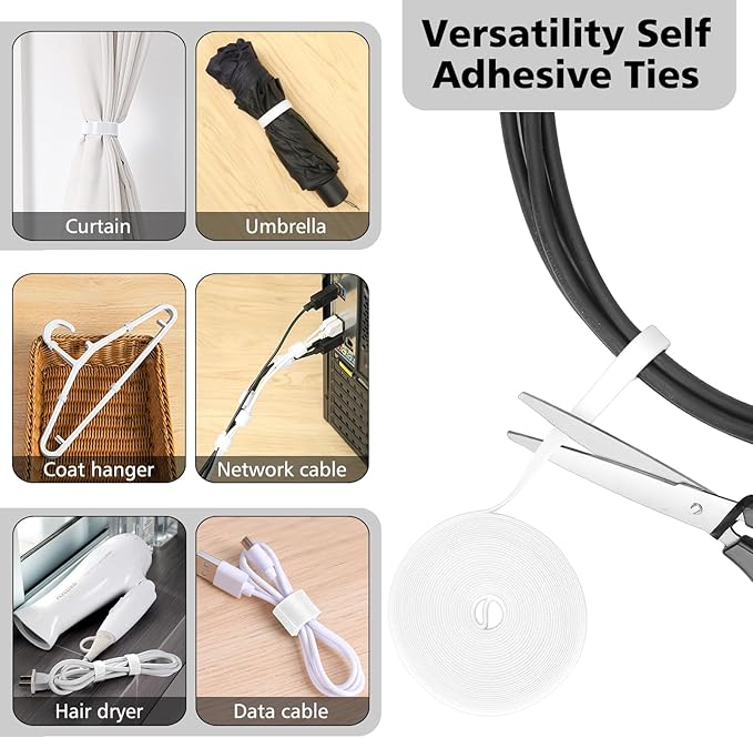 White Cable Management Organizer Kit, 2 Wire Sleeve Protector, 41 Self Adhesive - Image 3