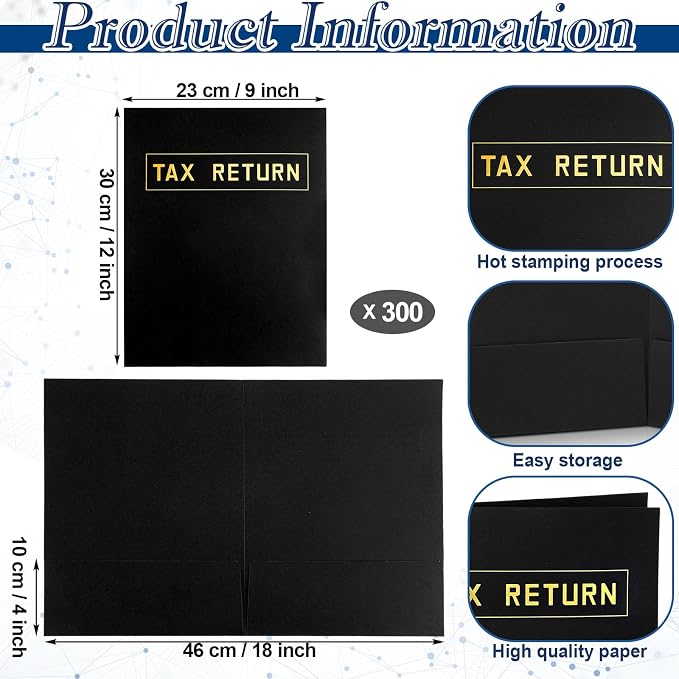 Kosiz 300 Pcs Tax Return Folders Bulk 9 x 12 Inch 2 Pocket Gold Foil Stamped - Image 2