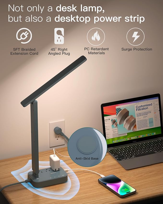 Addtam LED Desk Lamp, Power Strip - Image 5