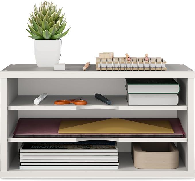 Ballucci File Organizer, 3-Tier Document Paper Sorter, Stackable Wood Desk - Image 9