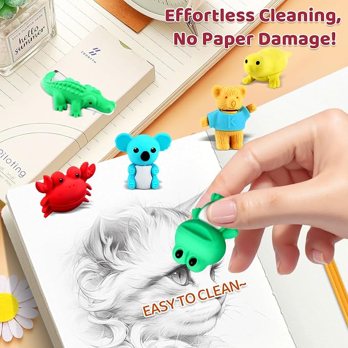 URSKYTOUS 64Pcs Animal Erasers Bulk Cute Desk Pets Kids Puzzle Erasers Take - Image 6