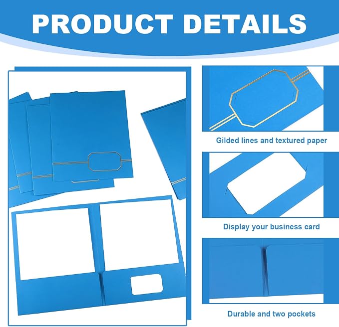 Kisston 10 Pack Executive Twin Pocket Folders Letter Size Sky Blue - Image 3