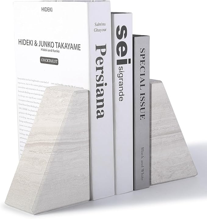 Marble Book Ends for Heavy Books, Decorative Bookends for Shelves, Durable and - Image 2