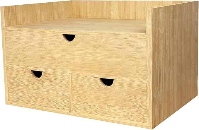 Bamboo Desk Organizer with 3 Drawers and Shelf, Desktop Drawers Wooden Storage by Elevateyourmomentwithus