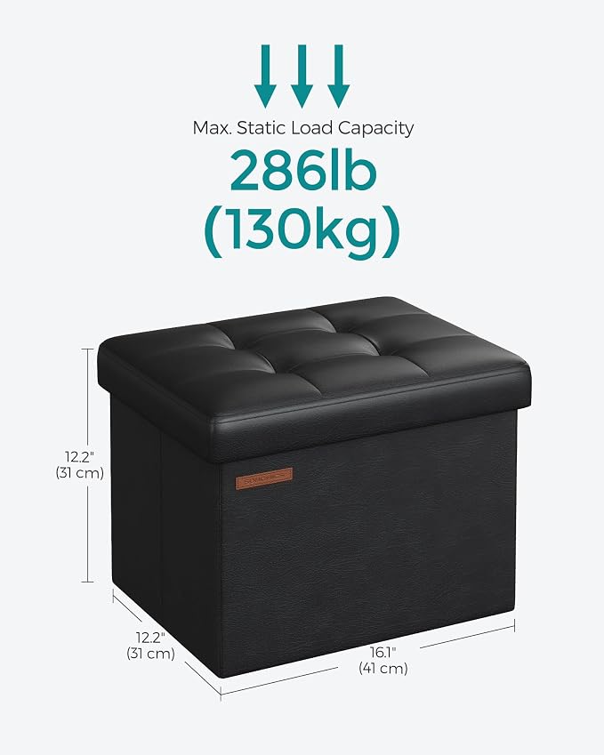 SONGMICS Small Folding Storage Ottoman, Foot Rest Stool, Cube Footrest - Image 2