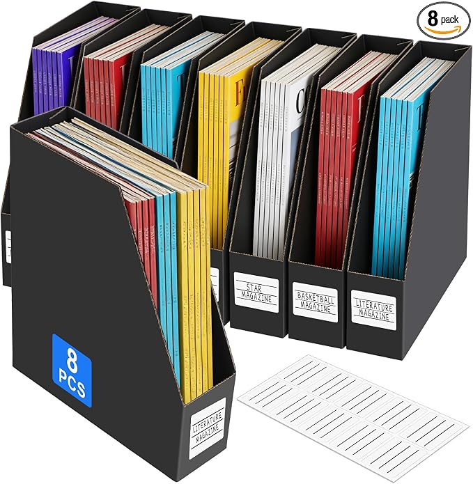 YOTINO Black Magazine Holder, 8 Pack Cardboard Magazine File Holders, Vertical by YOTINO