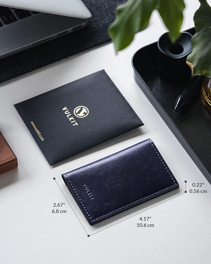VULKIT Leather Business Card Holder 2 Sided Slim Business Name Card Organizer - Image 2