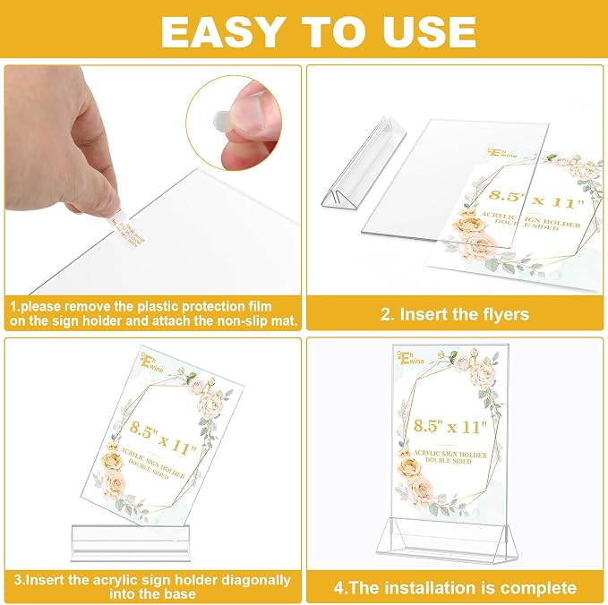 EHWINE 8 Pack Acrylic Sign Holder 8.5 x 11, Double Sided Clear Picture Frame - Image 5