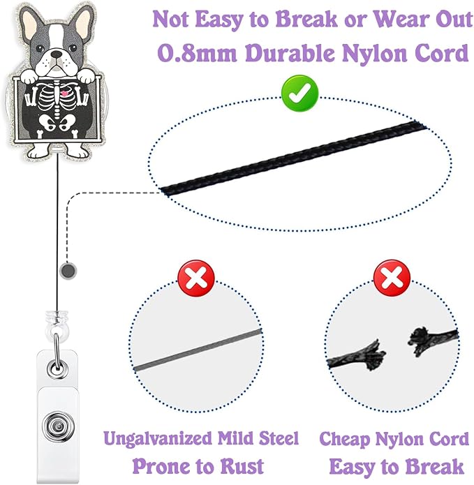 French Bulldog X-Ray Badge Reel Retractable, Funny Glitter Radiology Tech Badge - Image 4