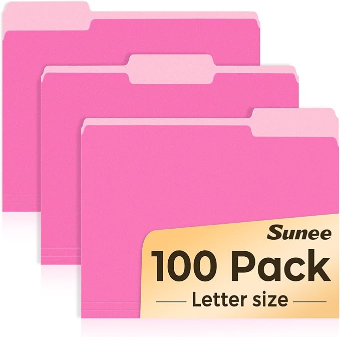 SUNEE File Folders, 100 Pack Manilla Folders 8.5 x 11, Colored File Folders by SUNEE