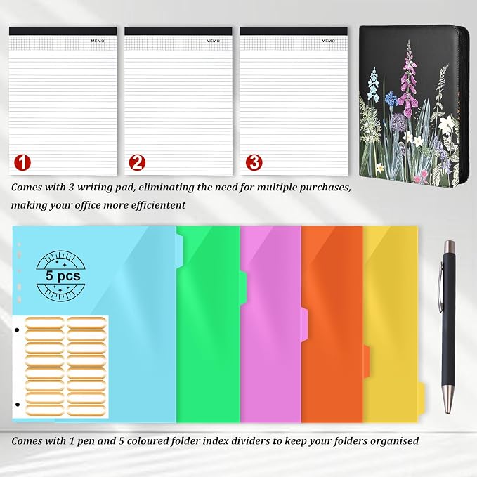 Leathario Portfolio Binder, Includes 5 Folder Index Dividers and 3 Notepads - Image 3