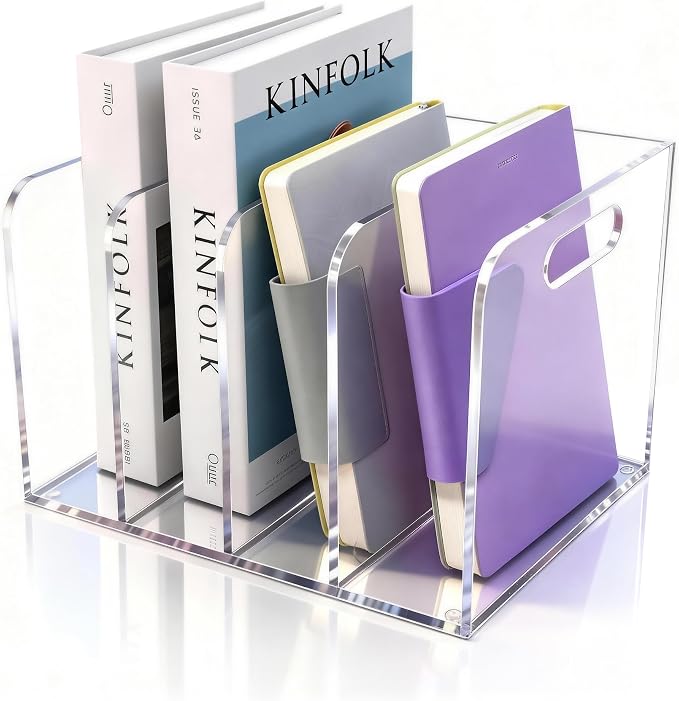 4 Vertical Compartments Clear Acrylic Magazine & File Holder – Multipurpose by Unknown