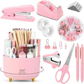 SKYDUE Pink Desk Accessories 10Pcs, Rotating Pen Holder by SKYDUE