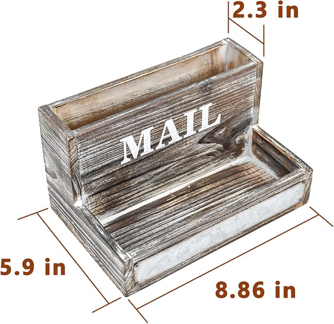 OKSQW Farmhouse Wood Desktop Desk Mail Organizer - Image 2