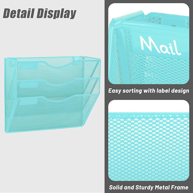 EASEPRES 3 Pocket Mesh Hanging Wall File Organizer, Wall Mounted Mail Paper - Image 5