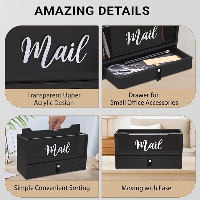 Two-Layer Solid Wooden Mail Storage Organizer Holder - Image 3