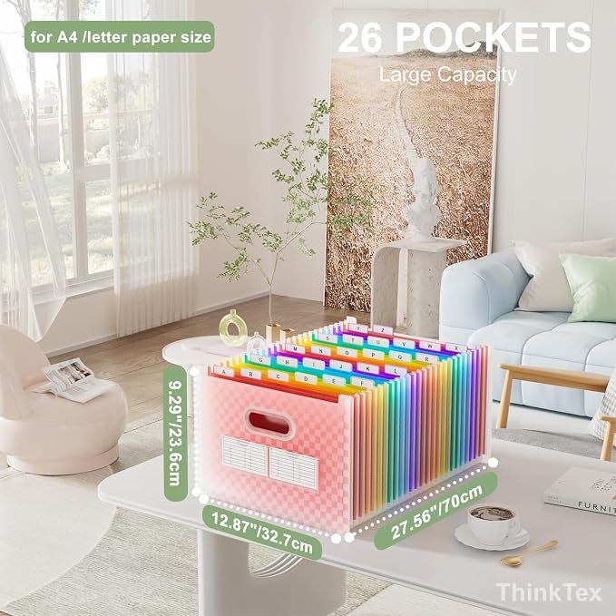 ThinkTex 26 Pockets Expanding File Folder, Upright & Open Top, A-Z Colorful Tabs - Image 2