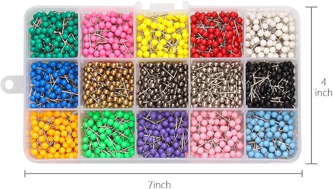 Push Pins Marking Map Tacks 1/8-Inch Plastic Beads Head, 15 Assorted Colors - Image 3
