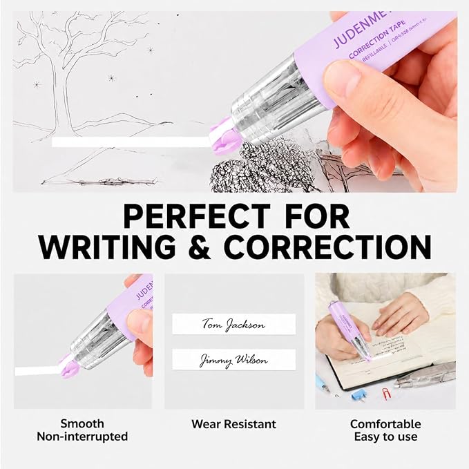 4Pack JUDENMEY Refillable Retractable White Correction Tape, Cute Correction - Image 3