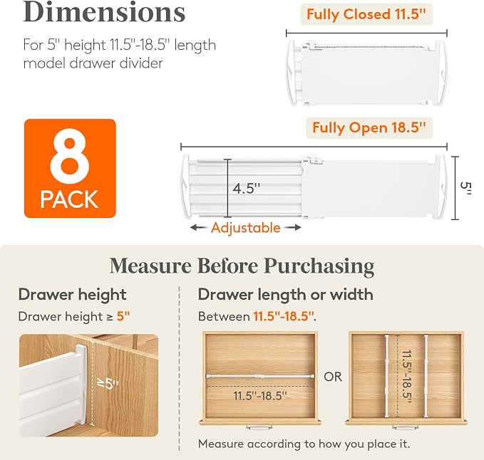 Lifewit 8 Pack 5" High Drawer Dividers - Image 2