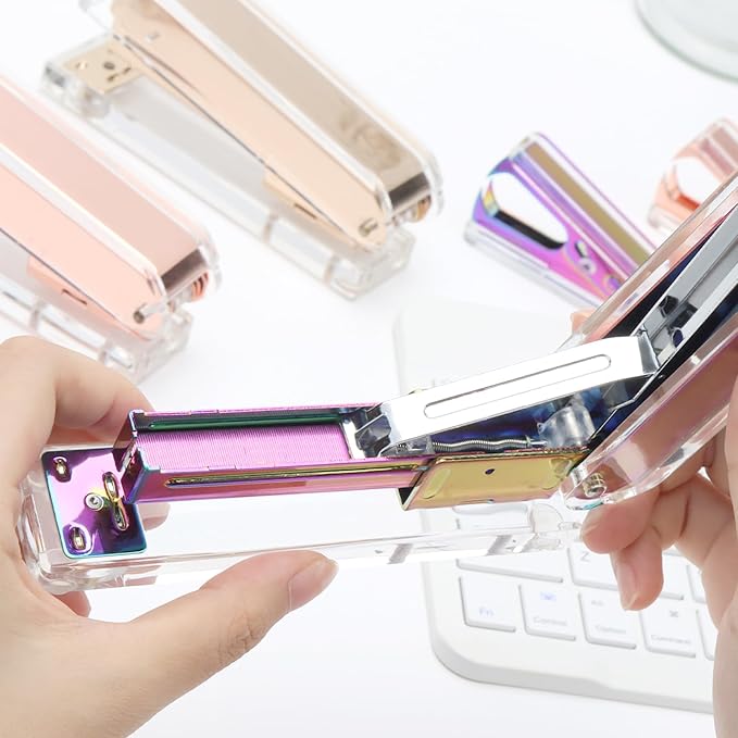 Clear Acrylic Rainbow Stapler Colorful Desktop Staplers - Image 3
