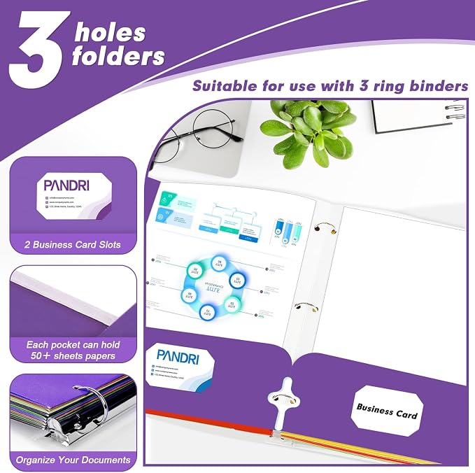 Two Pocket Portfolio Folders, PANDRI 60 Pack 3 Hole Punched 2 Pocket Folders - Image 4