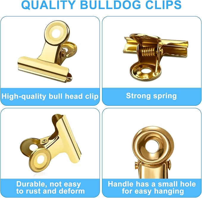 60 Pcs Metal Bulldog Clips Small Gold Binder Clips, Mini Bull Hinge Clips - Image 3