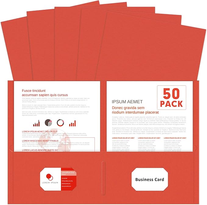 Two Pocket Folders, PANDRI 50 Pack 2 Pocket Folders, Letter Size Paper File by PANDRI