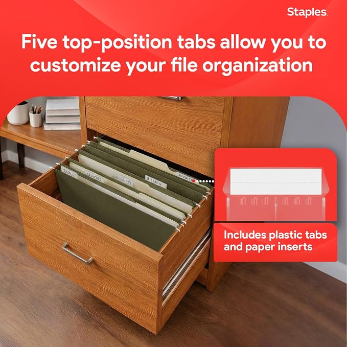 Staples Hanging File Folders, Legal Size, 1/5‑Cut Tabs, Standard Green - Image 5