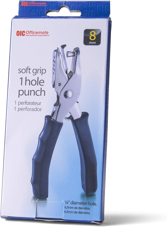 Officemate 1 Hole Punch with Soft Grip Handle, 8 Sheet Capacity - Image 2