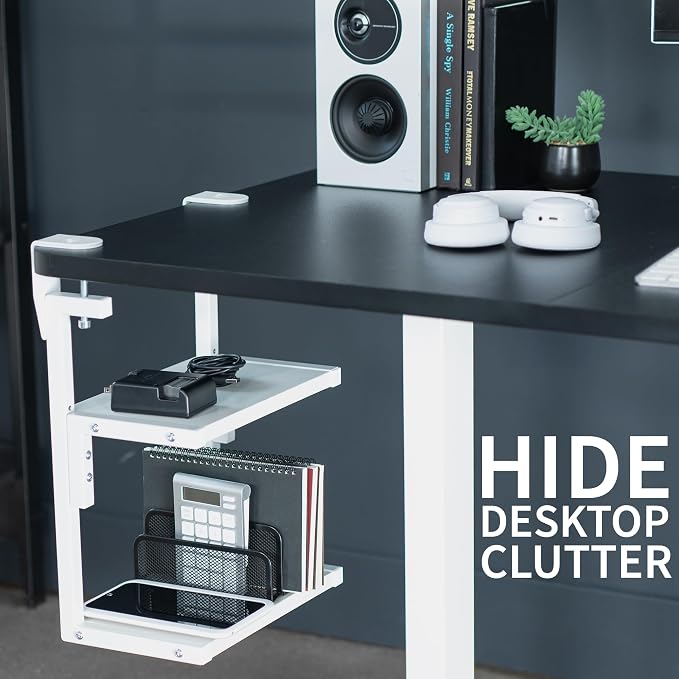 VIVO White Clamp-on 13 inch 2-Tier Desk Shelf, STAND-SHELF2CW | Above or Below - Image 6