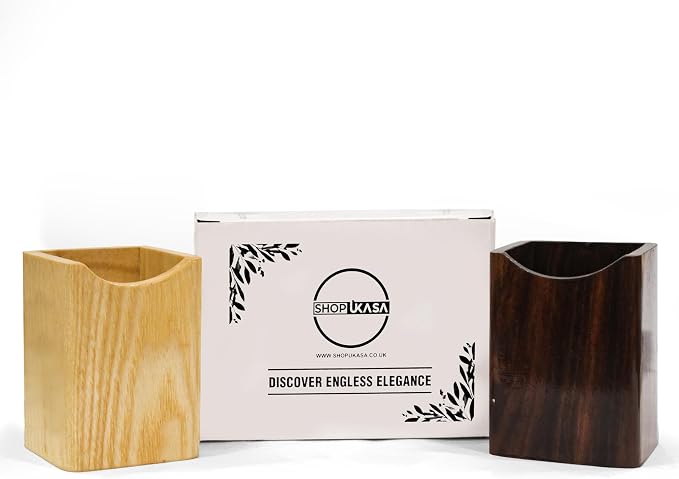 Wooden Pen Holder for Desk, 2 Pack Natural Wood Pencil Cup Holder – Office Desk - Image 4