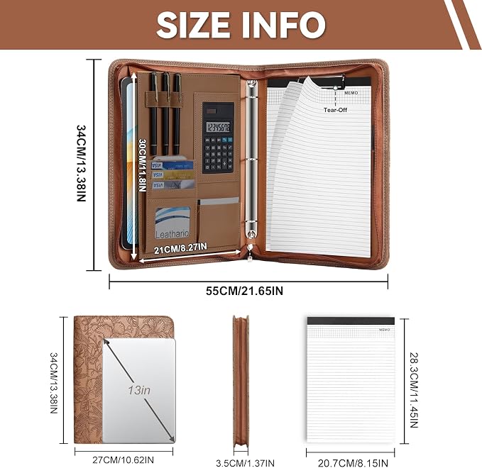 Leathario Portfolio Binder, Includes 5 Sheet Protectors and a Pen, 13 Inch - Image 3